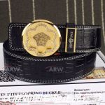 AAA Versace Black Crocodile Belt - Gold Diamond Buckle